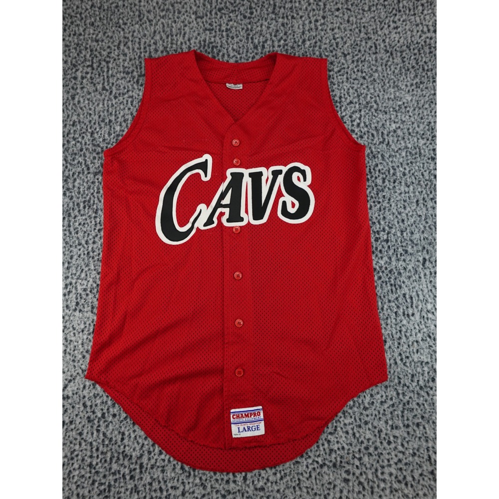Champro Baseball Jersey Mens Large Red CAVS‎ 15 Mesh Button Front Sleeveless